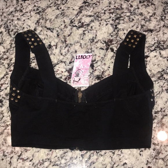 NEW Black Studded Crop Top - Picture 2 of 2